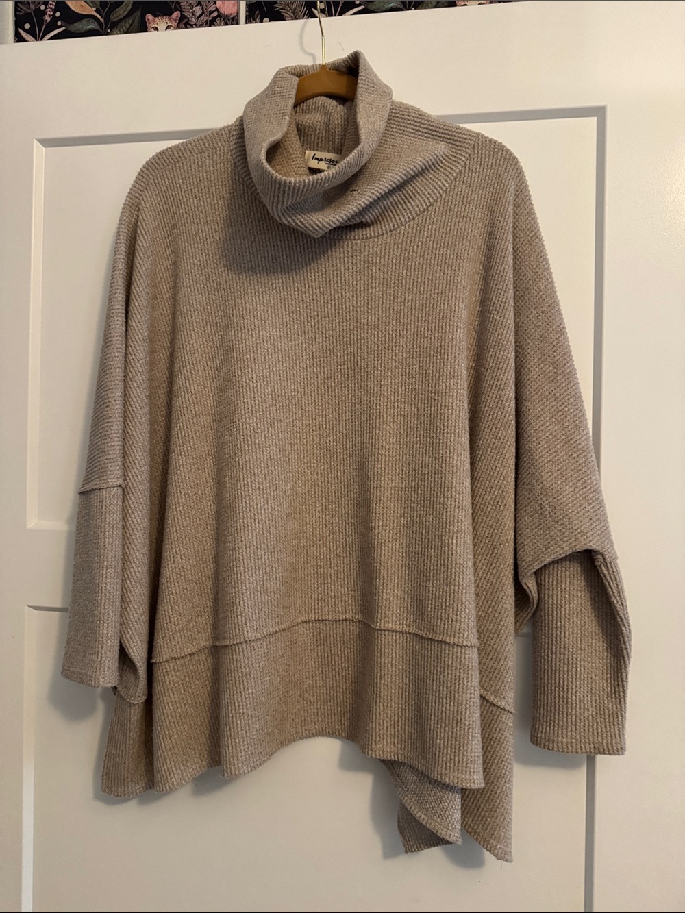 First Impressions Beige Ribbed Cowl Neck Sweater